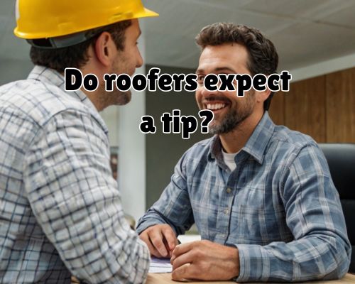 a roofer and his client having a discussion