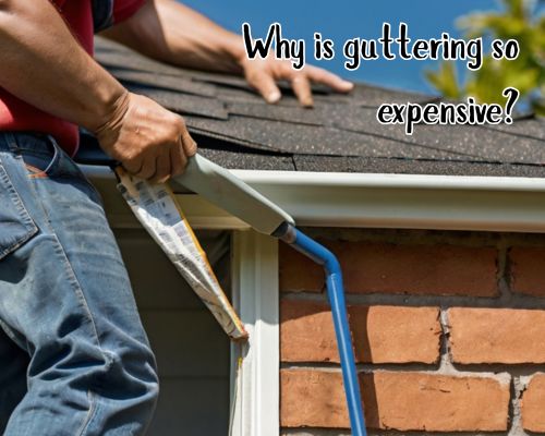 Clean guttering installed on roof edge.