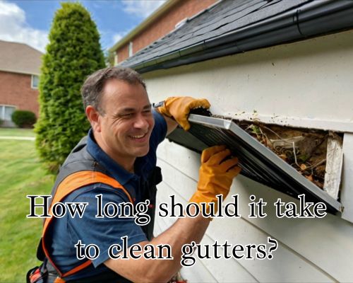 Dirt being scooped from rain gutter.