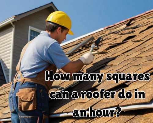 Roofer nailing shingles in place.